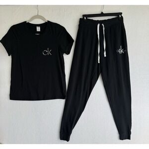 Calvin Klein Sleepwear Lounge Set CK Logo T Shirt Jogger Pants Black Small